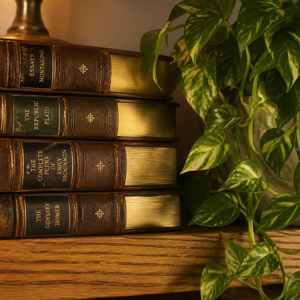 Old books and plants on the shelves at Coffeesmiths